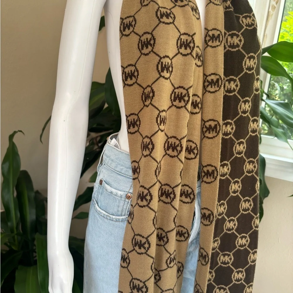 Michael Kors Brown and Tan Logo Scarf - Picture 5 of 5